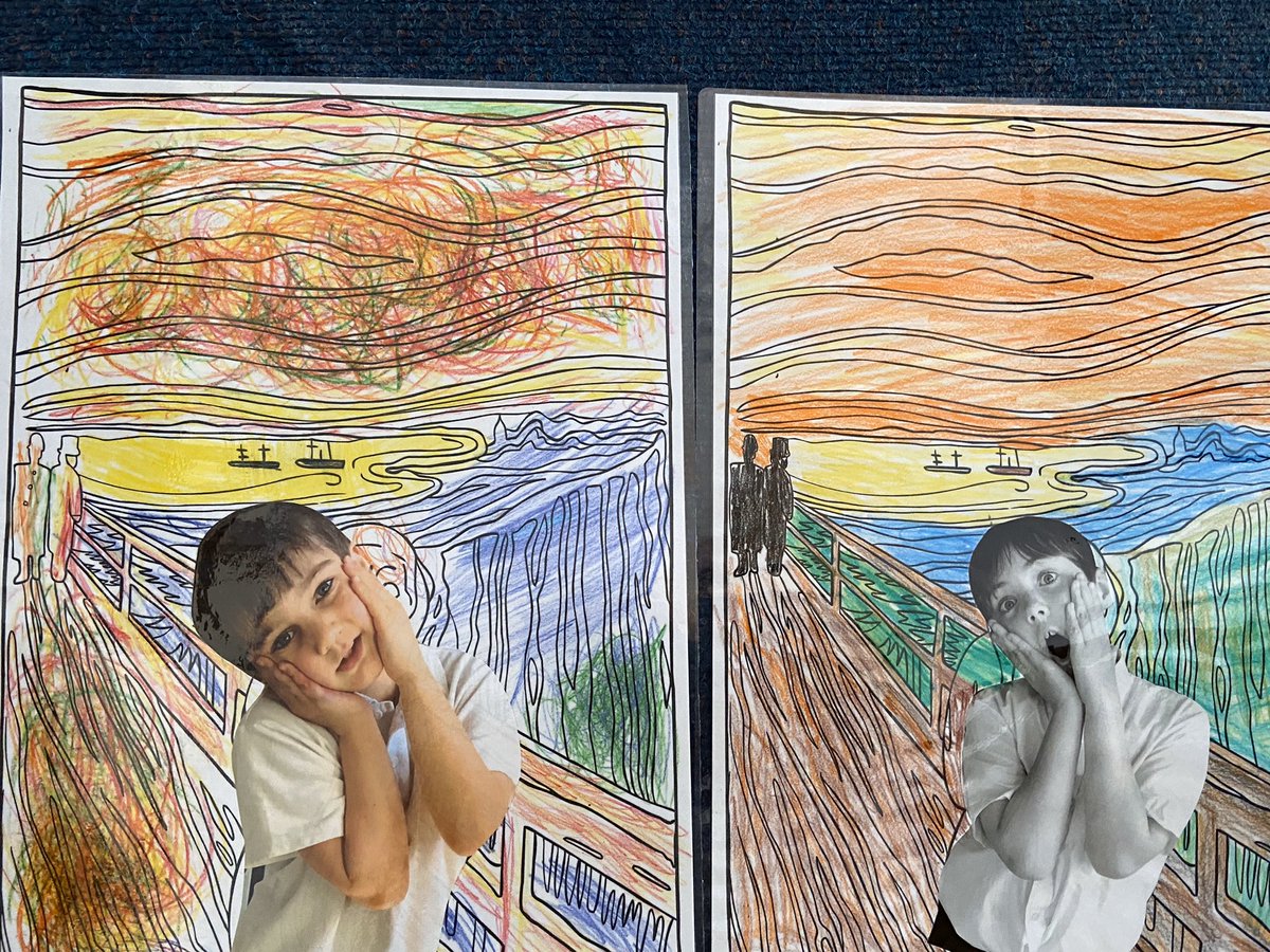 We finished our Edvard Munch inspired Scream pictures.  <a href="/EEC_Elaine/">Elaine Education Centre</a> <a href="/AshclassEPS/">AshEPS</a> <a href="/OakEPS/">Oak Class Elaine</a> <a href="/InspireSELondon/">not in use</a> <a href="/PrimaryElaine/">Elaine Primary</a>