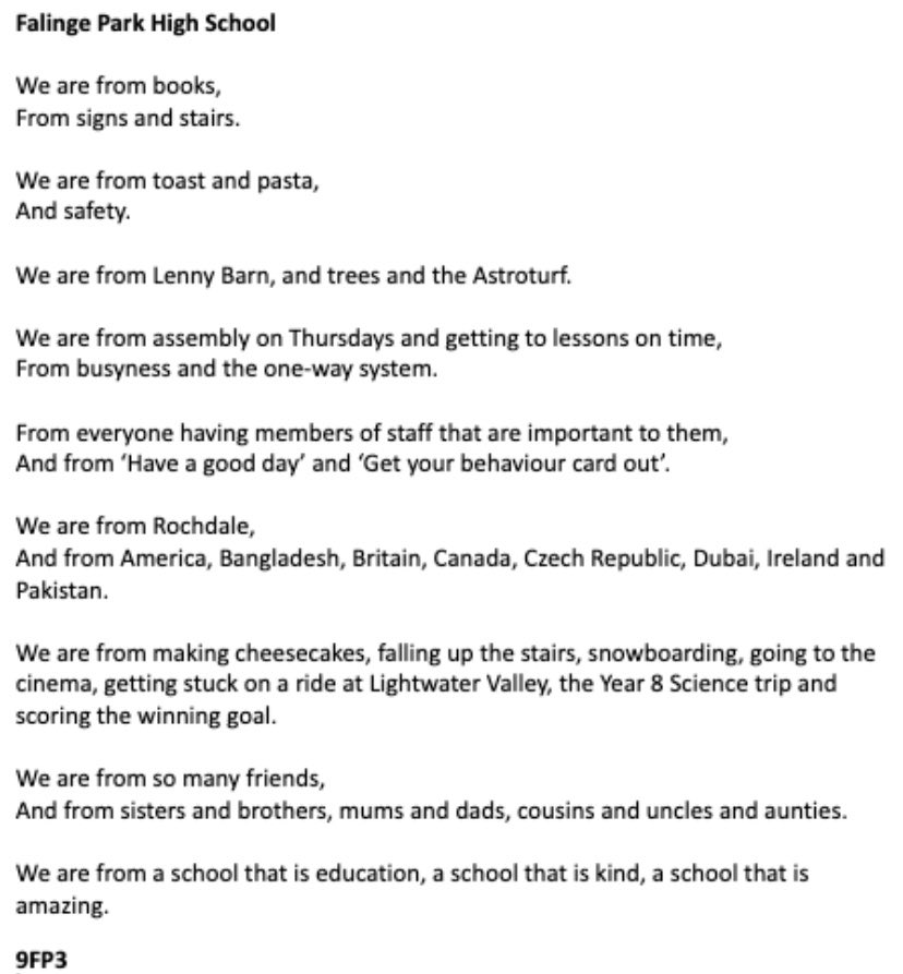 Official_FPHS's tweet photo. We wanted to share with you our first install meant to the #FalingeFamilyReads because it was written by our own pupils. Here, a Y9 group ponder on what it means to be part of our school FPHS #FalingeFamily #TeamFPHS💜 https://t.co/IChuqN9eRX