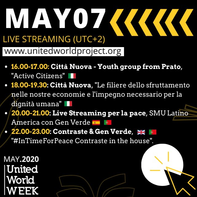 UWP_official's tweet photo. 📲Hey! This is today's live streaming (UTC+2) on https://t.co/2XOUbXPlFN . Don't miss anything!
#InTime4Peace #UnitedWorldWeek https://t.co/nMm6FoLxCM