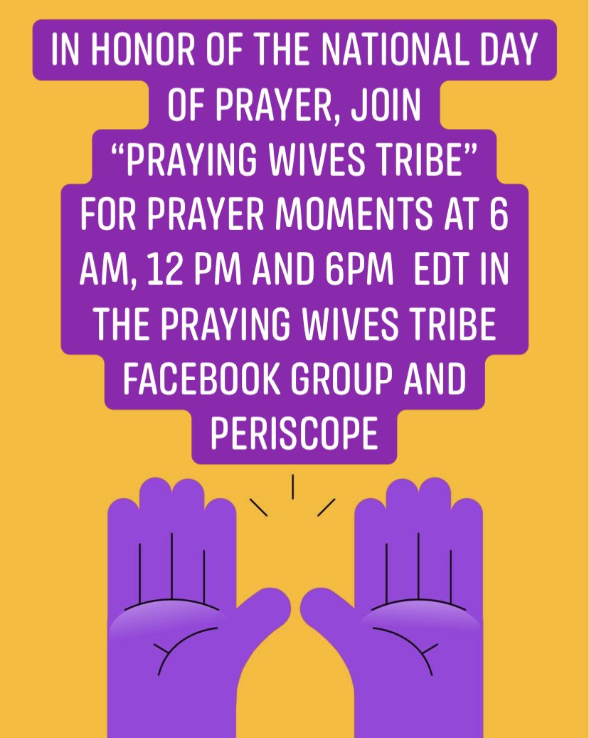 GA_Sunflwr_Girl's tweet photo. If you’re a wife, join us for prayer 3 times today in our Facebook Group:
https://t.co/HszERBtYho
Or on Periscope: https://t.co/glIu2FfhDq
#NationalDayOfPrayer
🔥 #PrayForThisWorld #IntercessorsARISE #PrayWithoutCeasing
#Psalm91 #2Chronicles7:14 #GodIsGood #And #GodIsInControl https://t.co/zaBNM1W3Ke