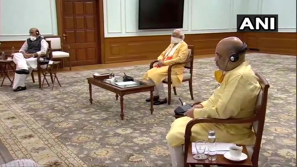 ANI's tweet photo. #VizagGasLeak: Prime Minister Narendra Modi called for a meeting of the NDMA (National Disaster Management Authority), in wake of the situation in Visakhapatnam (Andhra Pradesh). Union Defence Minister Rajnath Singh and Union Home Minister Amit Shah also present. https://t.co/riFiBKnFMY
