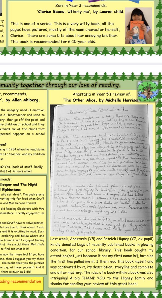 AliceleeFox's tweet photo. Writing &amp; sharing a weekly Reading Recommendation newsletter for parents, pupils &amp; staff, keeps us in touch, celebrating the books we’re reading whilst schools are closed. #RfP #bookish #reading @OpenUni_RfP @TeresaCremin @McgreevyClare @KMguineafowl @MaryMw401 https://t.co/QXVK9fTeCt