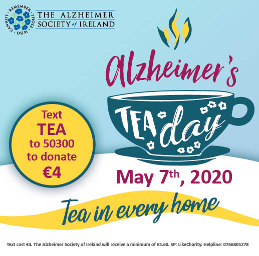11,000 people will receive a dementia diagnosis this year. Each year. This year, we need your support more than ever. Text TEA to 50300 to donate €4, show support for 55,000 people living with dementia in Ireland. #Teaineveryhome #TeaDay2020