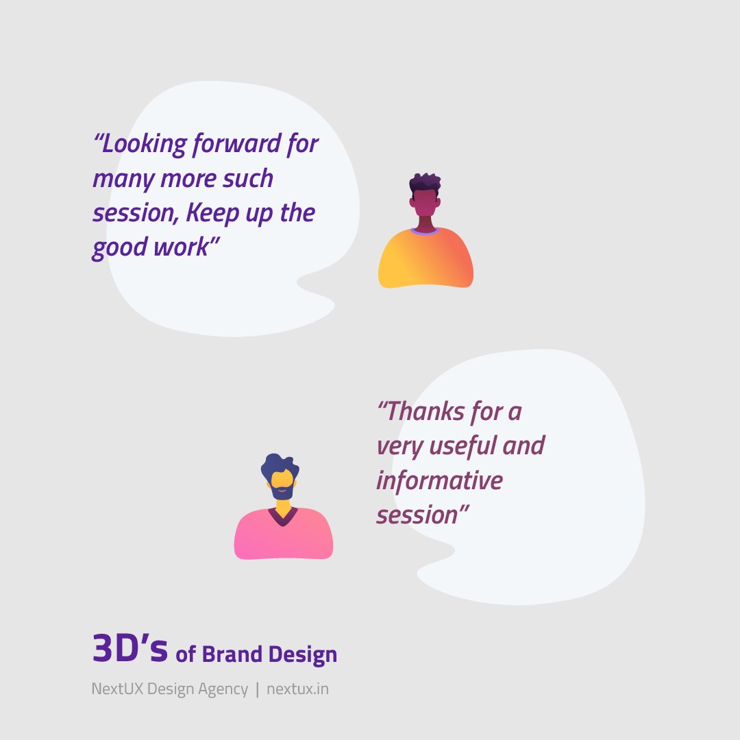 nextuxd's tweet photo. Testimonials from our Brand Design Webinar conducted on 24th April 2020.

We will be hosting our second batch of the same webinar soon. Keep watching this space for more info...

#webinar #covid19 #learn #testimonials #feedback #branding #branddesign https://t.co/6UXxdWDRJL