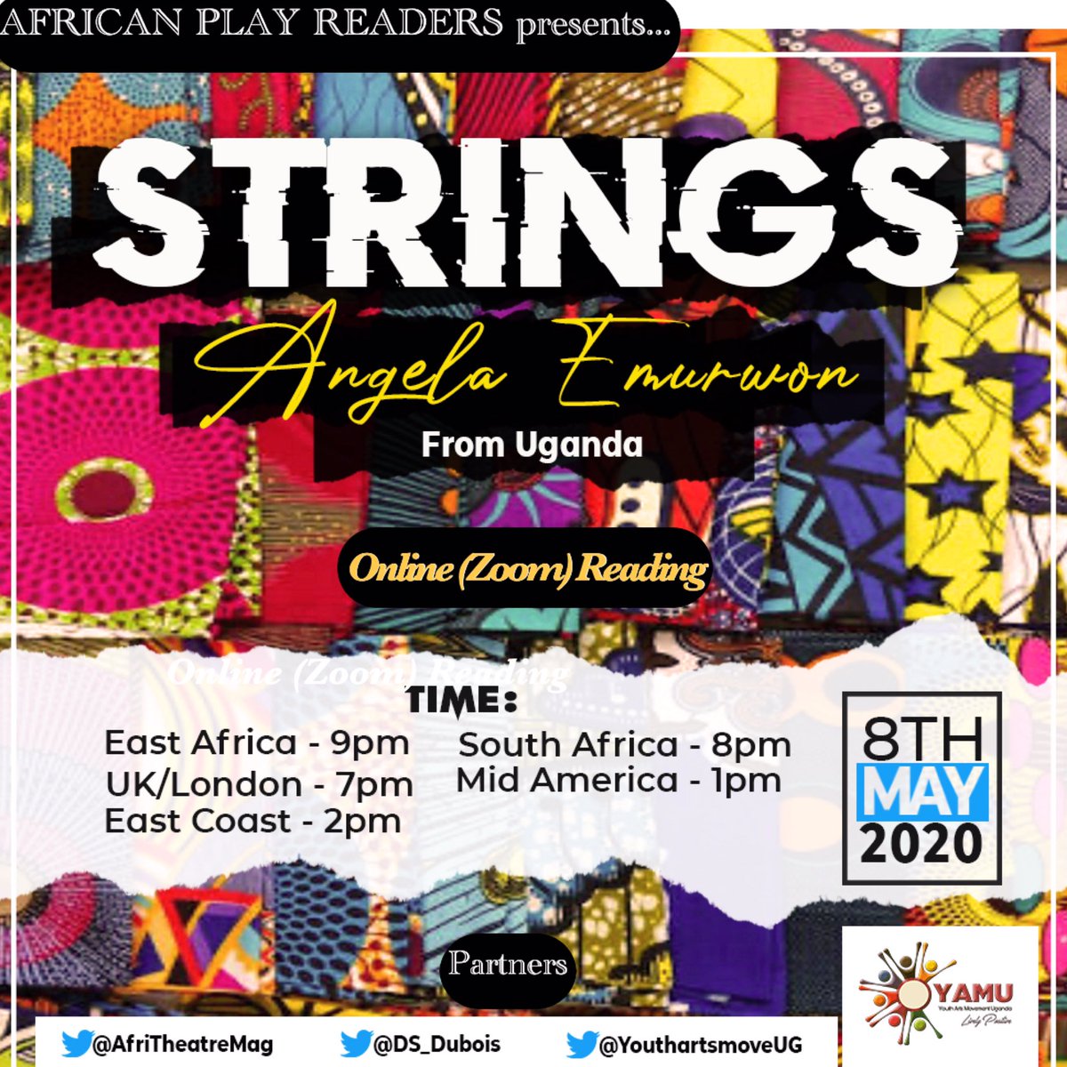 RosieMotene's tweet photo. African Play readers presents!
We are learning new ways of creating art on PanAfrican platforms!
Panafrican thespians have joined forces and created this platform!
The partners include
@aj_emurwon
@AfricTheatreMag
@Sebamala_Arts
@YAMU
#APRclub
#STRINGS_reading https://t.co/i3BysOoK2L