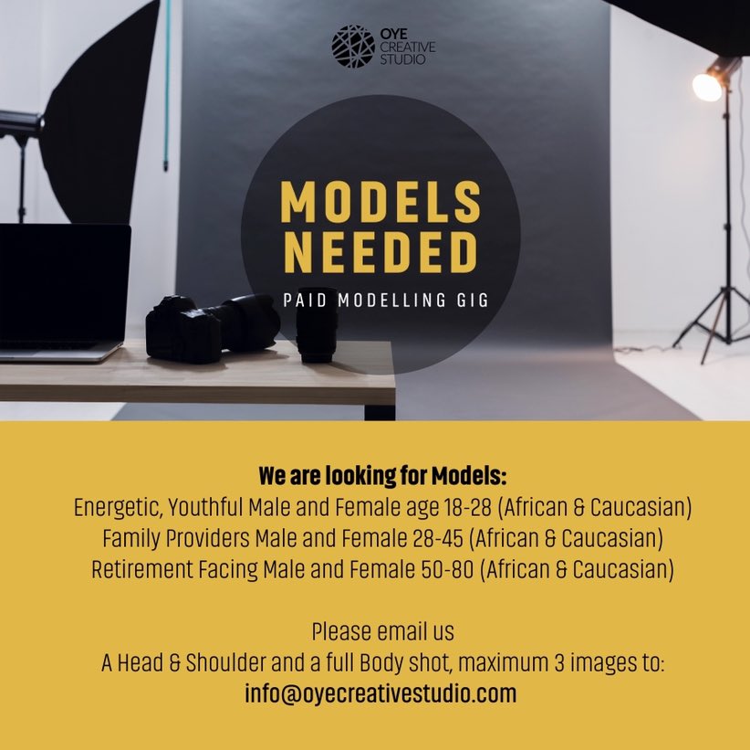 OyeCreative's tweet photo. Models needed. Please email us a maximum of 3 images only. 
#OyeCreativeStudio  #LetsCreate https://t.co/cc9eACdG4s