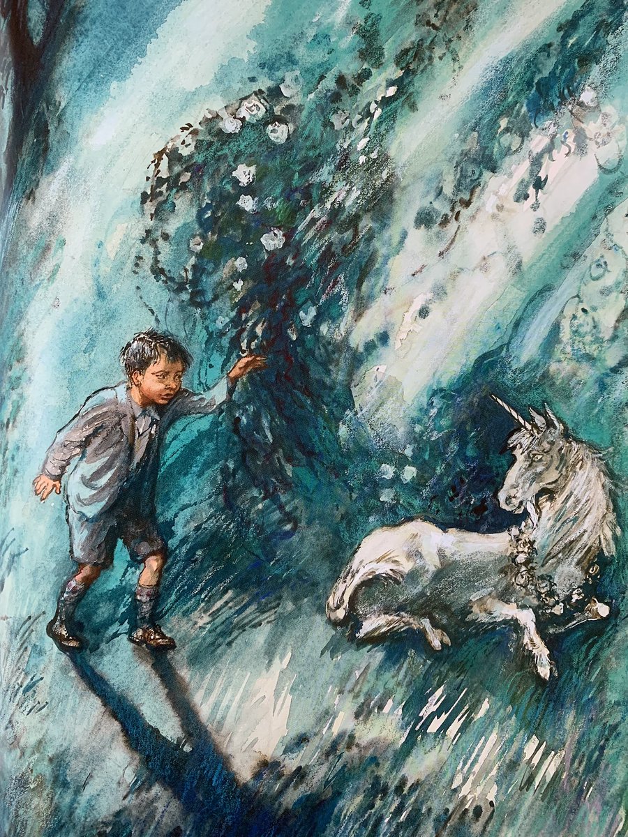ShirleyHughes_'s tweet photo. Lenny was crying now, but he felt safe. The garden was completely quiet. The rose bush was frozen in the moonlight. Underneath its dense shadow something flowed softly. It moved gently.

From The Lion and The Unicorn https://t.co/Wtwnh8mhI8