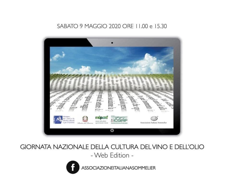 Sabato 9 maggio Giornata Nazionale della Cultura del Vino e dell’Olio. Web Edition💪

Collegatevi alle ore 11 e alle 15.30 per la Web Edition su Pagina FB Associazione Italiana Sommelier 👈

#GNCVO2020 #AISitalia #ladistanzanoncidivide
