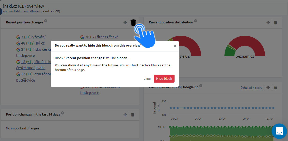 collabim's tweet photo. On all overview pages where you could arrange blocks as you needed to, e.g. on Project Overview, you can newly hide unnecessary blocks. You can have everything clearly arranged and the loading time can be shorter too. https://t.co/v40DdJL5za