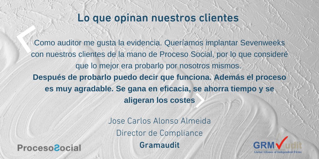 ProcesoSocial's tweet photo. ¡Buenos días! ¿Sabes qué opinan nuestros #clientes de #ProcesoSocial?
Compartimos el testimonio de #JoseCarlosAlonsoAlmeida , #DirectorDeCompliance de @Gramaudit
#SevenWeek #ISO9001 #ISO27000 #CertificacionEn7Semanas #CertificacionesAccesibles #Qout #MejoraDeProcesos
@DgaiteroG https://t.co/gYnK6wle17