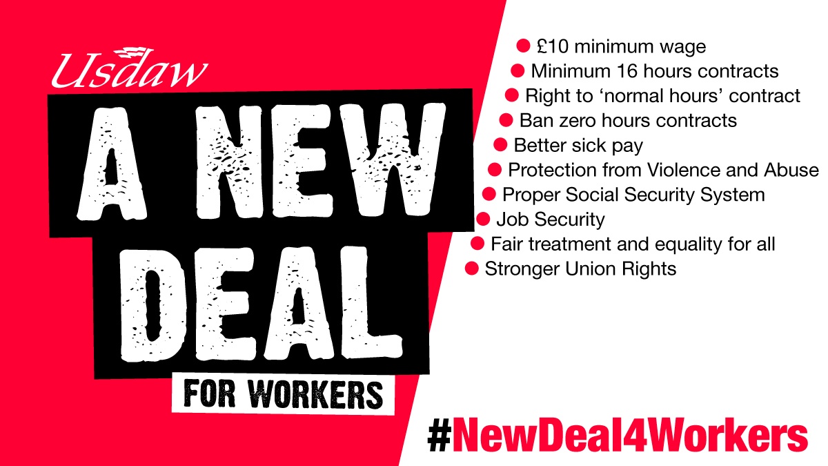 UsdawUnion's tweet photo. Over the coming weeks and months, Usdaw will be making the case for a radical overhaul of pay and conditions for the lowest-paid workers in our society. 

It’s time for a #NewDeal4Workers 👉 https://t.co/0ZAk7Fit3B https://t.co/Mc4oe0sMas