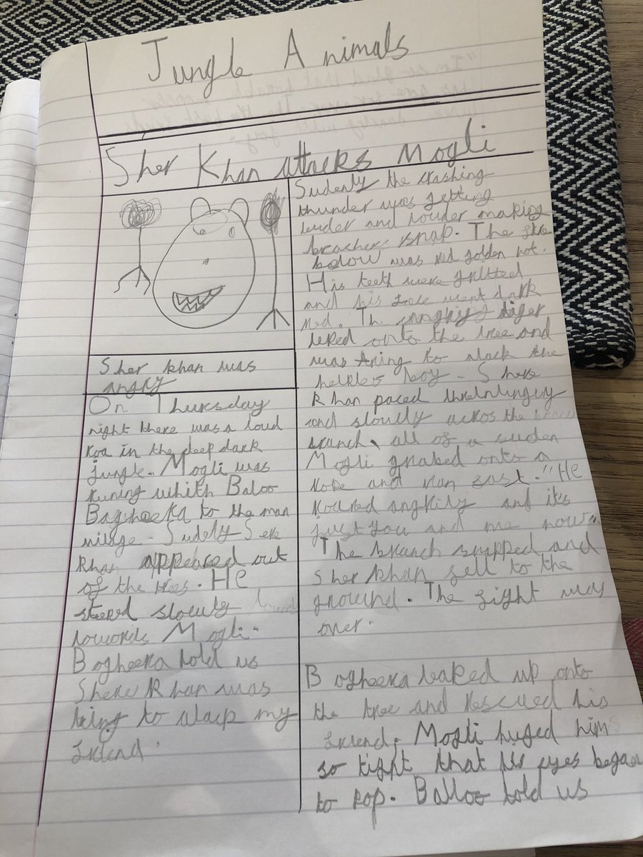 MrsLauraBurton's tweet photo. @JCAWakefield Liv’s completed newspaper report for her newspaper ‘Jungle Animals!’ 🐯Lots of handwriting practice involved with this one which she loved. https://t.co/prN1JLibyN