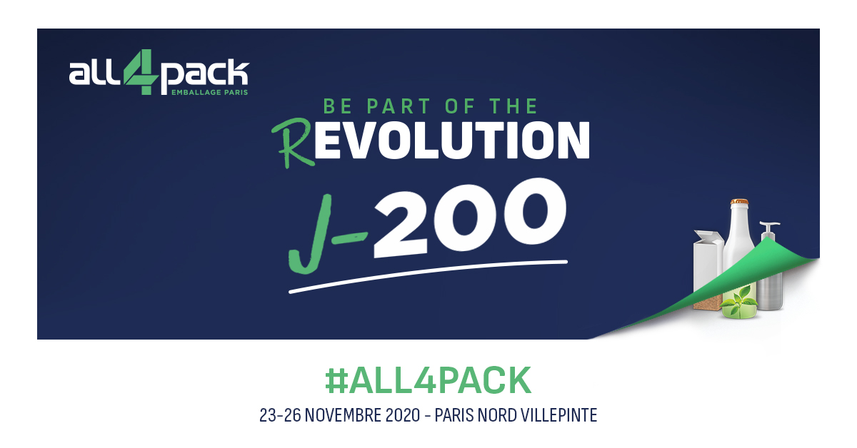 ALL4PACK's tweet photo. ⏳Le compte à rebours démarre ! Alors que plus que jamais la filière démontre son rôle essentiel, nous vous donnons rendez-vous à #ALL4PACK 📦 du 23 au 26 novembre 2020 pour rencontrer et découvrir des exposants des secteurs de l’#emballage et de l’#intralogistique. https://t.co/BUErRiULzy