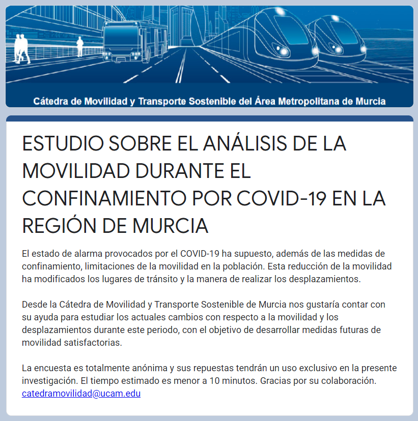 Estamos analizando la #movilidad actual en la #región de #murcia para planificar un #transporte eficiente ¿nos ayudas? <a href="/NachoTomas/">Nacho Tomás Ruiz</a> <a href="/Enca_talavera/">Encarna Talavera</a> <a href="/MarinAzucena/">Azucena Marín</a> <a href="/aaguirredc/">alberto aguirre de c</a> <a href="/JRuizMz/">Javier Ruiz Martínez</a> <a href="/PazCBayona/">Paz Carrillo Bayona</a> @carmen3vilches <a href="/RobertoJLR/">Roberto J. Liñán</a>

forms.gle/UVHAXiU9kogmkS…