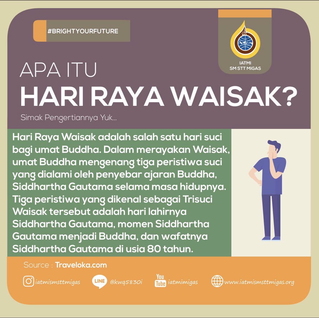 IATMISMSTTMIGAS's tweet photo. [HARI RAYA WAISAK 2564 BE]
.
Sotthi Hotu🙏🏻
.
Kami segenap pengurus IATMI SM STT MIGAS Balikpapan mengucapkan Selamat Hari Raya Waisak 2564 BE bagi seluruh umat buddha yang merayakannya. Semoga kita selamanya dalam kebahagiaan dan bebas dari segala kebencian dan permusuhan. https://t.co/dhI7aWmnL0
