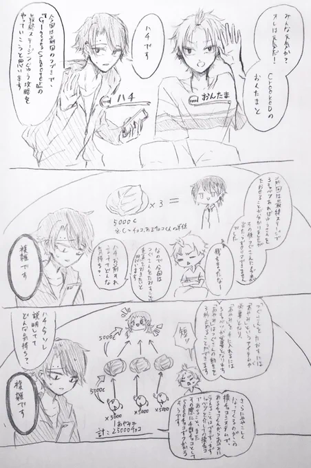 しばたさんが考えてくださったゲームを描いたら、ハチくんとおんたまくんに実況して欲しいとのリクエストをいただいていたので実況風くるっくど犬組の方々です 