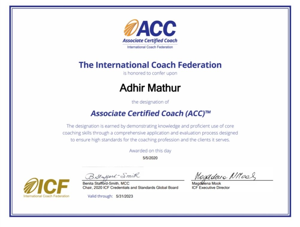 AdhirMathur's tweet photo. Coaching has been my passion and will always remain one.

Getting ACC credential accredited by International Coach Federation (ICF) is a reminder to bring about transformation in people's life through Coaching conversations. https://t.co/jL1KBQHIkQ