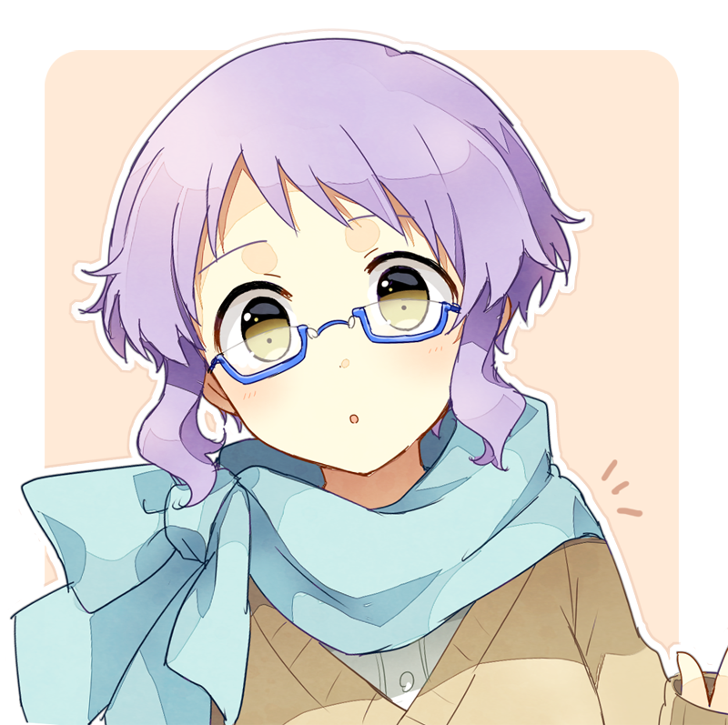 1girl blue-framed eyewear glasses solo blue scarf purple hair scarf  illustration images