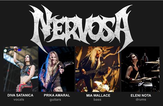 @nervosathrash New line-up #MiaWallace (ex-@abbathi) : basse, #EleniNota (LIGHTFOLD, MASK OF PROSPERO) : batterie, #DivaSatanica (BLOODHUNTER) : chant, #Prika guitare et aux backing vocals. #Nervosa #ThrashMetal #Brasil #Metalnews