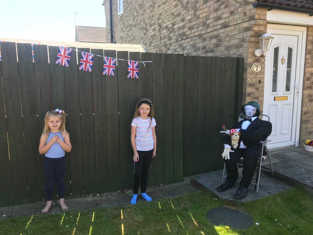 BensonKaprice's tweet photo. @GilberdykeRocks @FalconsGPS @robinsgps Daisy &amp; Isabelle have been busy this week creating their Winston Churchill Scarecrow for VE Day 🇬🇧🇬🇧 https://t.co/rBkdoXTU5z