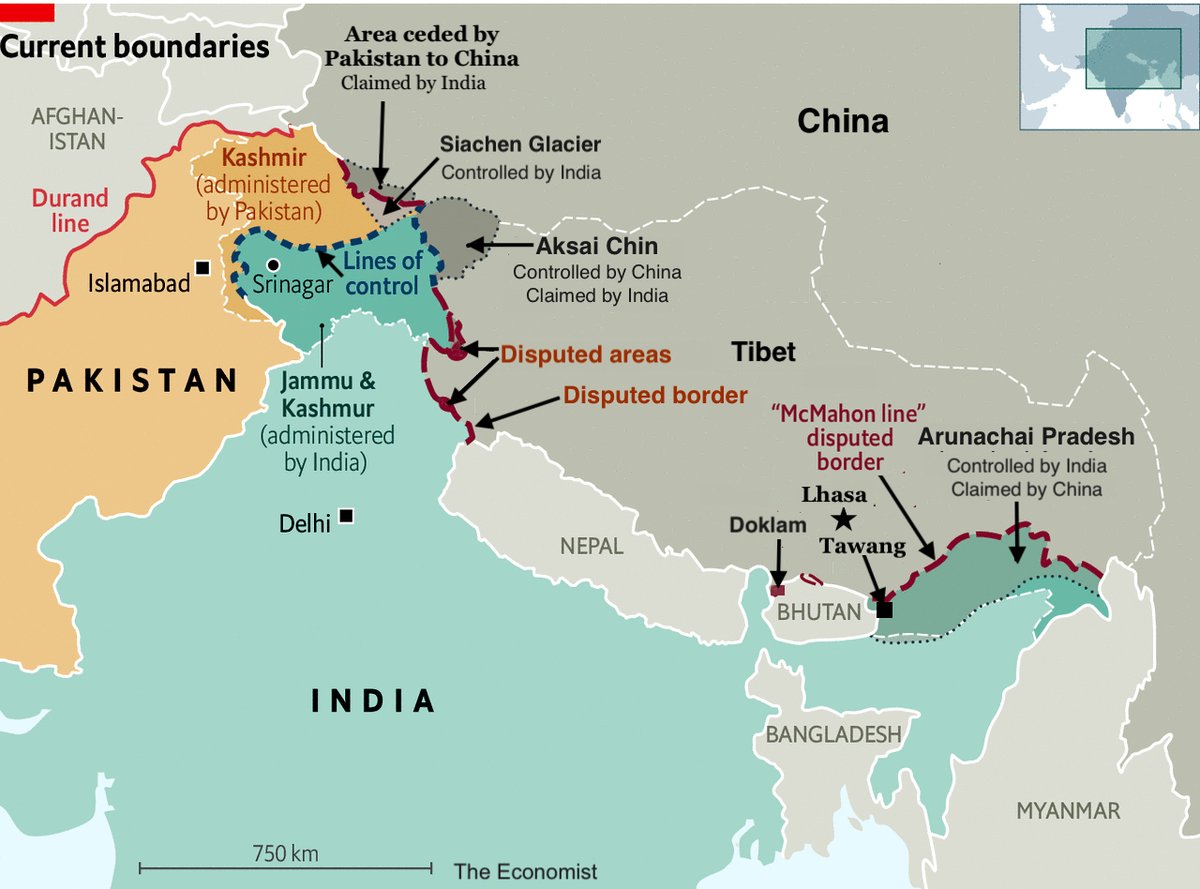 4: Some maps of the  #IndoPacific:A) Disputed borders between  #India,  #China &  #PakistanB)  #Kashmir border disputesC) Doklam border disputes, India, China &  #BhutanD)  #Pakistan -  #Afghanistan maps, Pashtun ethnic areas