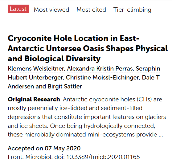 Kweisleitner's tweet photo. Wohoo, our #Antarctic #cryoconite hole paper is finally online! Great team effort with @chmoei , @daleandersen and non-twitterfolks such as #BirgitSattler!
read the abstract here:
https://t.co/6jcpDTOTOl
#Bacteria #Archaea #Biogeochemistry @uniinnsbruck https://t.co/508bI2EISf