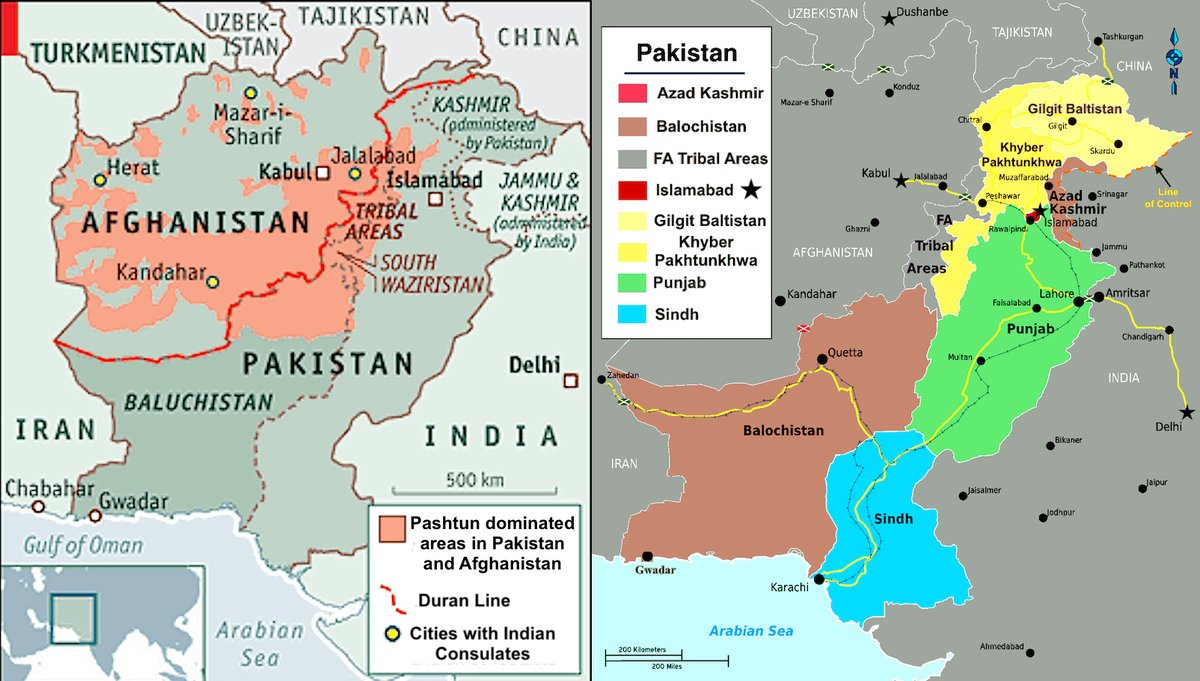 4: Some maps of the  #IndoPacific:A) Disputed borders between  #India,  #China &  #PakistanB)  #Kashmir border disputesC) Doklam border disputes, India, China &  #BhutanD)  #Pakistan -  #Afghanistan maps, Pashtun ethnic areas