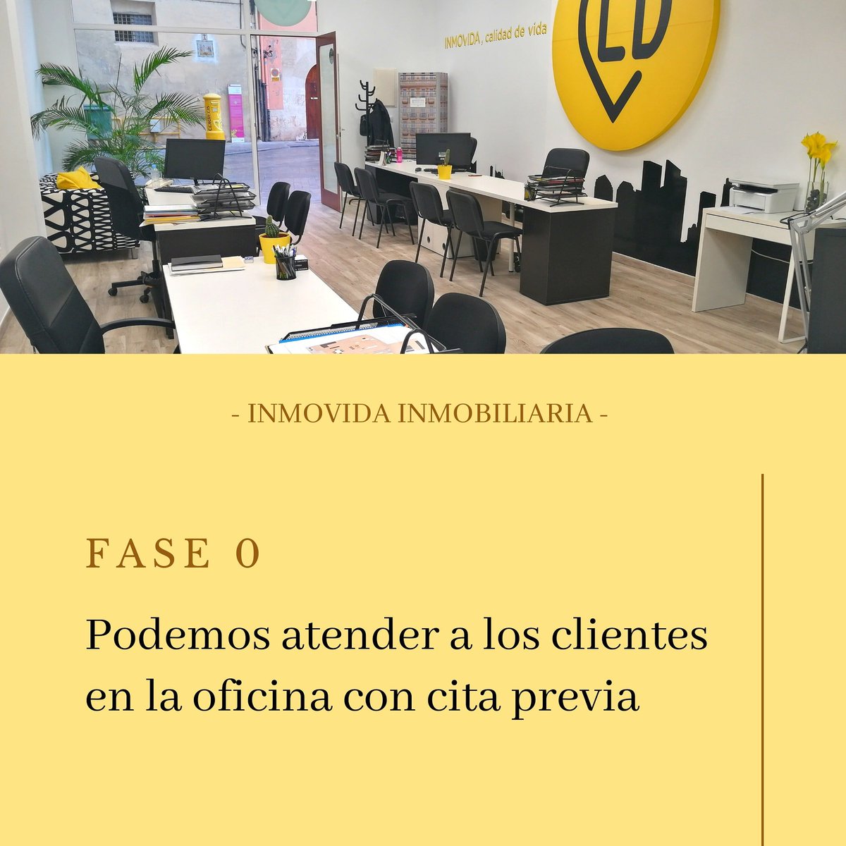 ¡ Buenos días! Seguimos con la FASE 0. Tenemos abierta la oficina. Para la atención de clientes continuamos con las citas previas. 
#fase0 #desescalada #inmobiliaria #inmovida #agenciainmobiliaria #xativa #xtv #Valencia #vlc