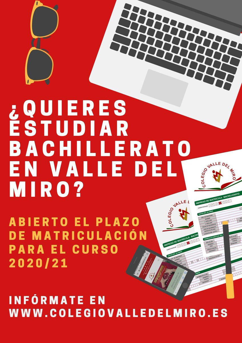 ValledelMiro's tweet photo. Ya tenemos abierto el plazo de matriculación de #Bachillerato para el próximo curso 2020/2021. Infórmate en nuestra web:
https://t.co/SiuOJP1LkQ https://t.co/6IhFPJz1iz