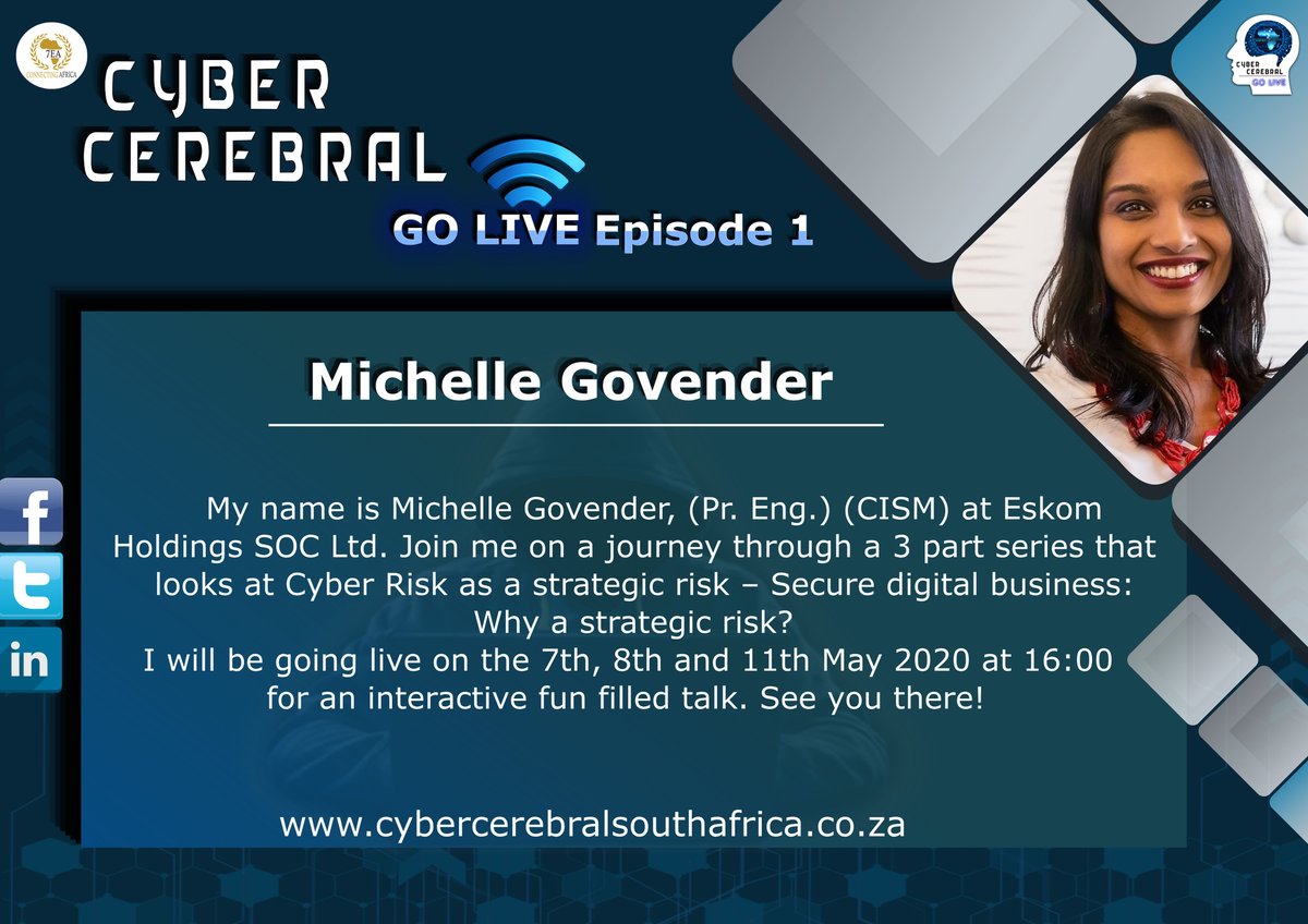 sa_ccsas's tweet photo. Join @MichelleGovender LIVE at 4pm, speaking on CYBER RISK AS A STRATEGIC RISK – SECURE DIGITAL BUSINESS: Why a strategic risk?
Click the link below to register for Episode 1
https://t.co/N6VazlSFju
In Partnership with ASCSA
#CCGoLive #liveworkshops #cybersecure #onlinetraining https://t.co/Uu8q5vbLXp