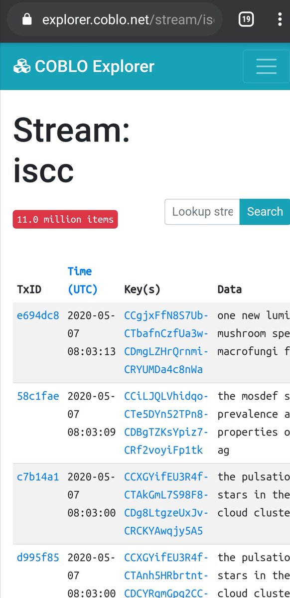 We just passed 11 million registered ISCC on the <a href="/coblo_net/">Content Blockchain Project</a> public blockchain testnet!
explorer.coblo.net/stream/iscc

Learn more about ISCC and decentralized content identification:
iscc.codes

Generate an ISCC asset identifer for your content:
iscc.coblo.net