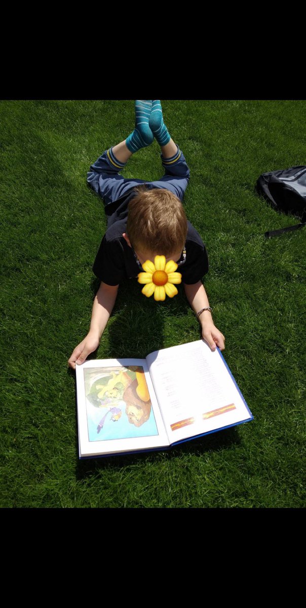 MissBrady20's tweet photo. Alan is taking and reading  his favourite book everywhere he goes. He says “I think books are great and that everyone should read more”. I absolutely agree Alan. Where will you #WILDREAD today? @bramley_park @nicolabooth https://t.co/NaaAfd9nhY
