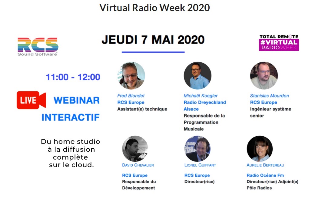 Radio_20's tweet photo. Live à 11h webinar interactif @RCS_Works "du home studio à la diffusion complète sur le cloud" avec Lionel Guiffant, @david_chevalier, Aurelie Bertereau, Michael Koegler, Blondet, Mourdon
#VirtualRadioWeek #TotalRemote
#Zetta2Go #ZettaCloud #Selector2go
▶️https://t.co/8RQAoYhWY7 https://t.co/5NE9ajfGX4
