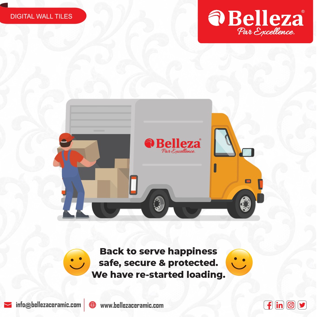 BellezaCeramic's tweet photo. Back to serve happiness
safe, secure &amp; protected.
Re-started loading

#Belleza #Ceramics #Morbi #Gujarat #INDIA #Premium #WallTiles #Manufacturer #Exporter #300x450 #300x600 https://t.co/fl4VsXVtEO