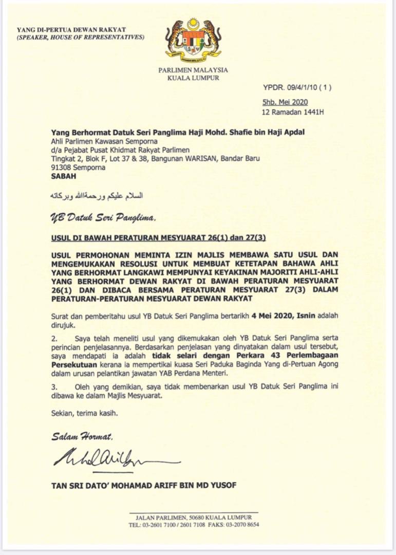 Norman Goh On Twitter Dated May 4th Former Pm And Langkawi Mp Dr Mahathir Mohamad Chedetofficial Also Submitted A Motion Of No Confidence To The Speaker Of The House Against The Current