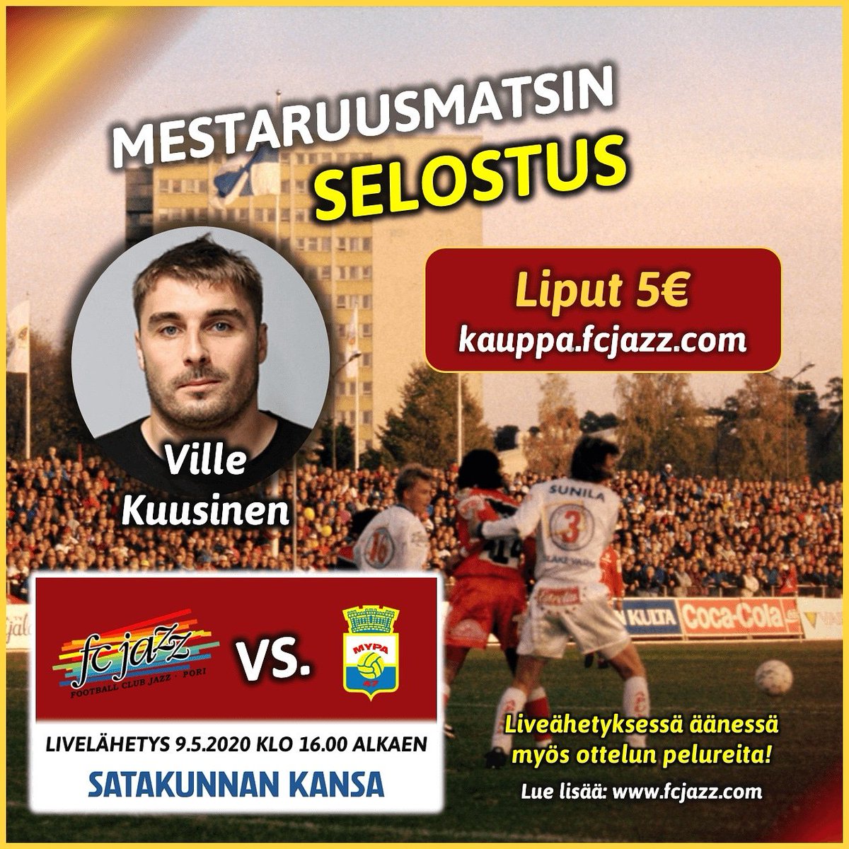 Lauantain mestaruusmatsin selostuksesta vastaa huikea koko Suomen futisääni @VilleKuusinen, tätä et halua missata! 🗣️

Nappaa lippusi lähetykseen: kauppa.fcjazz.com

#mestaruusmatsi