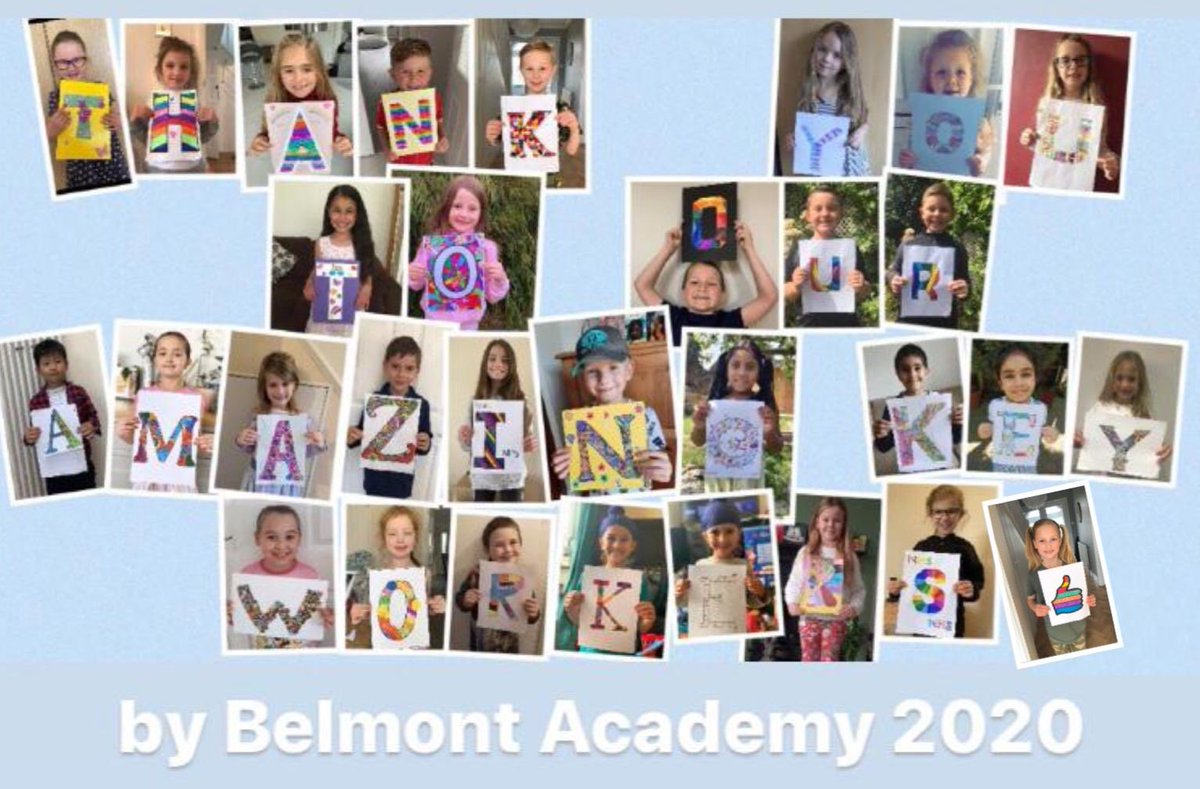 LSEATBelmont's tweet photo. An amazing thank you message created by some of our Year 2 pupils (with the support of some siblings). It’s so uplifting to know that our families are remotely staying in touch and working together - fantastic 👍🏼 🌈 #keyworkers #thankyou https://t.co/YVPyRpFpqP