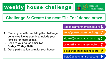AmershamEnglish's tweet photo. House Competitions galore!! Get your creative heads on and make some VE Day bunting, ready to decorate your house tomorrow! Then over the weekend, rope your family in to creating a new TikTok dance. #bankholidayfun #VEDayAtHome @HouseAmersham https://t.co/9VYOeRabTK
