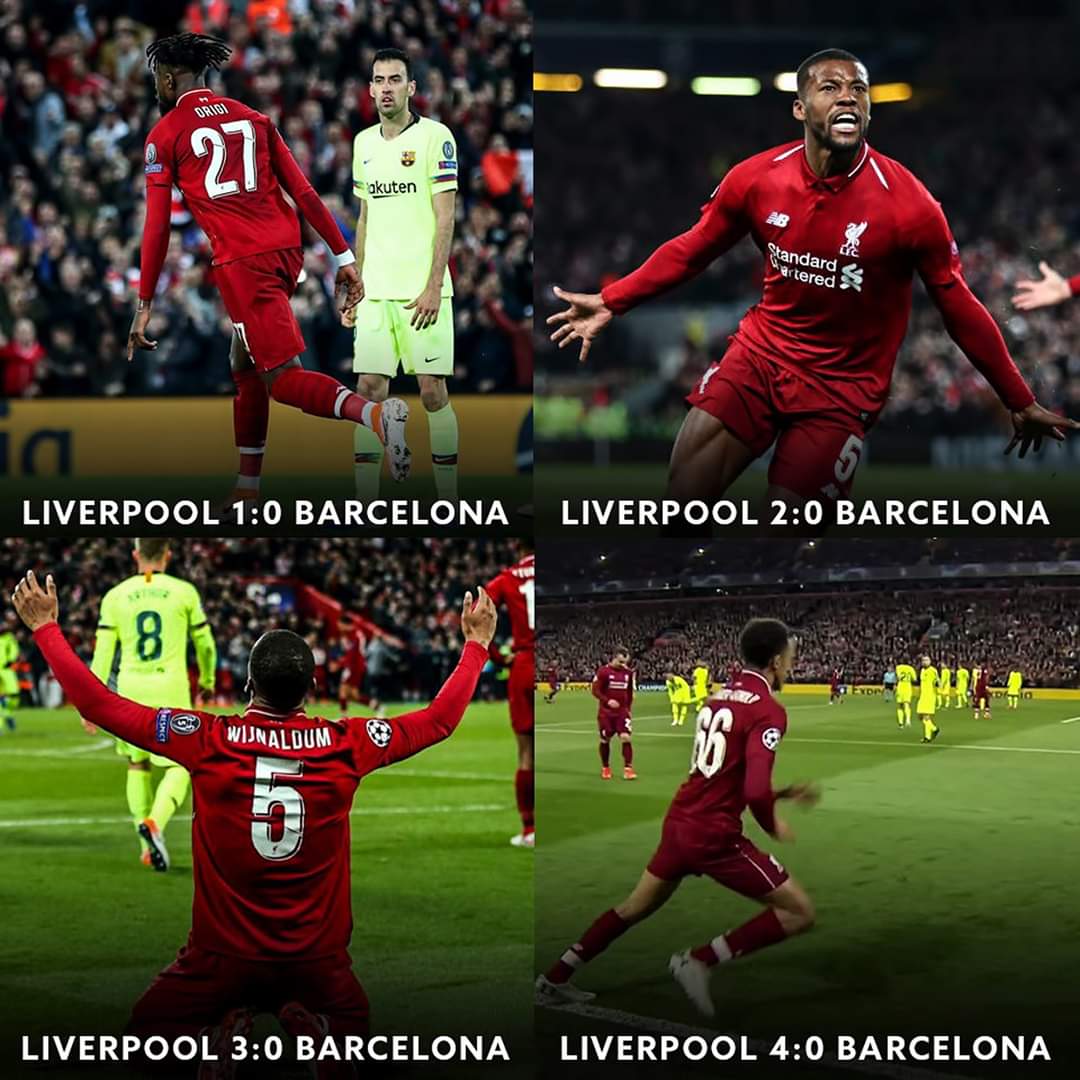 FootballFactly's tweet photo. On this day one year ago, Liverpool made one of the greatest comebacks in the Champions League history against Barcelona 🔥 https://t.co/yGH8XggRp7