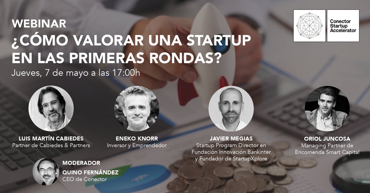 ConectorSpain's tweet photo. 💻 ¡Nos vemos a las 17h en el #WEBINARConector!🚀

💰 @luismcabiedes, @enekoknorr, @jmegias y @ojuncosa nos explicarán: “Cómo valorar una #startup en las primeras rondas”

📥 Si aún no te has registrado, ¡hazlo aquí! 👉https://t.co/BpAyLhj261 https://t.co/ojGI7lPpwj