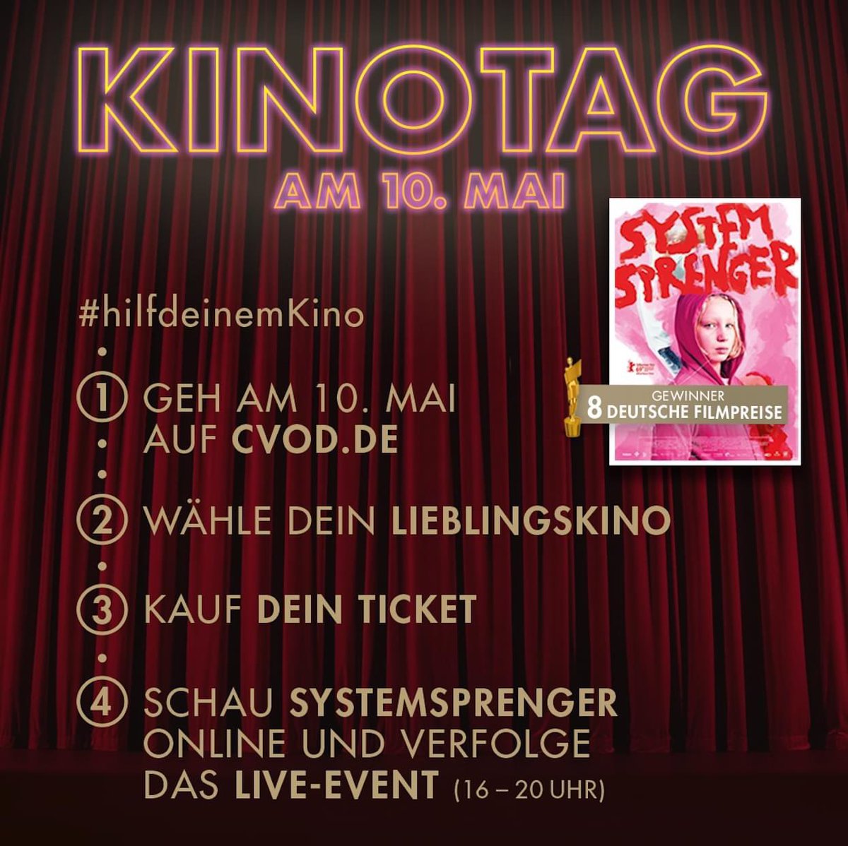 CVODeu's tweet photo. #hilfdeinemkino und sicher dir ab Sonntag um 00:01 Uhr Tickets für den großen #Systemsprengerkinotag 💥 Verfolge online spannende Live-Q&As und schau den großen Deutscher Filmpreis-Sieger 2020 👉 nur Sonntag auf https://t.co/DUHFtxDo5j (#CVOD)
@pantaflix
#portauprincefilms
❤️⚓️ https://t.co/BbXoQtVPcY