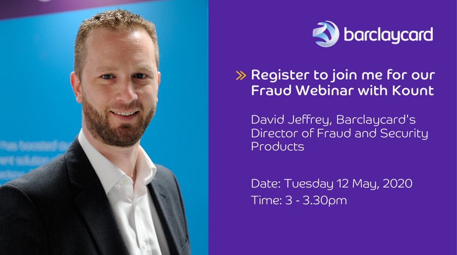 BcardPayments's tweet photo. Join our webinar to hear from Barclaycard's Director of Fraud and Security Products, and experts from our partners, #Kount. They’ll be discussing how the fraud landscape has been impacted by Coronavirus, and what you can do to help protect your #business. https://t.co/gMUKQJTdeg https://t.co/42pmVOnIzG