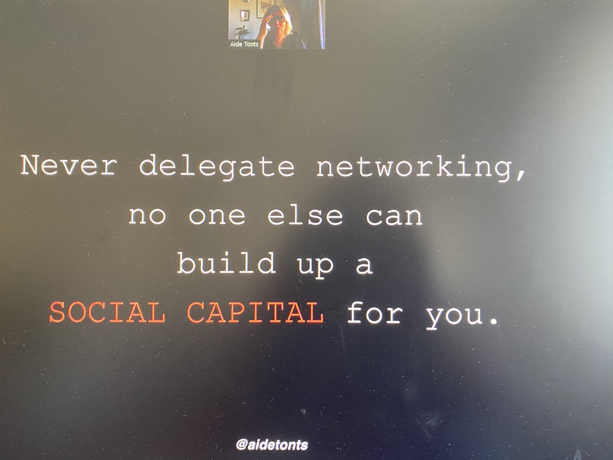 PaulaSailas's tweet photo. Never delegate networking. Kiitos @AideTonts mielenkiintoisista ajatuksista verkostoitumisesta. #verkostoitujat https://t.co/XBDn3VdhCL