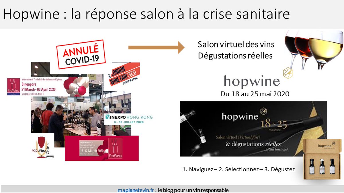 L'annulation des salons et RV #vin s'ajoute aux difficultés qui s'amoncellent pour la filière. Mais bonne nouvelle ! <a href="/_Vinovae/">VINOVAE</a>  et l'Agence Tyméo ont uni leurs forces pour organiser un #salon virtuel du vin avec des #dégustations réelles ▶️ hopwne.com - DL : 11 mai