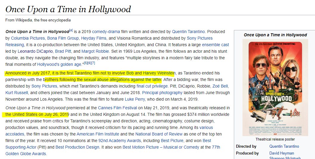 Less than 2 weeks before Epstein's death, Hollywood released "Once Upon a Time in Hollywood"The climax occurs on the eve of Aug 8th, going into the morning of Aug 9th, where Satanists go on a murder spreeAugust 10th was the 9th of Av 2019, & the day Epstein was found dead.