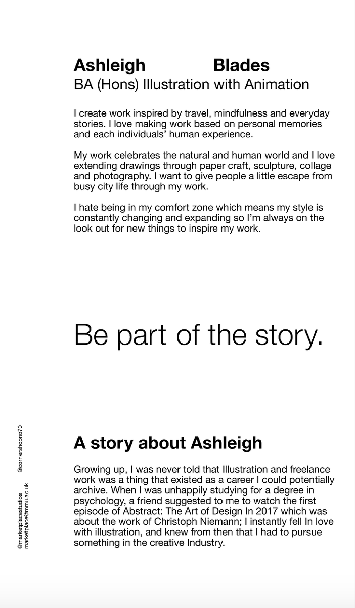 THE PLACE TO BUY STORIES
-
Here at Marketplace Studios, we want to spread some inspiration in these uncertain times. We want to celebrate the wonderful community of makers that we support and to tell their stories
- 
Today we are featuring illustration student Ashleigh Blades