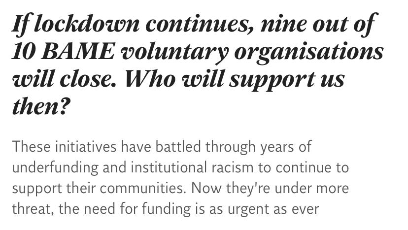 CharitySoWhite's tweet photo. In a crisis where BAME communities are disproportionately dying &amp; being left destitute, we must all hold funders to account.

Funders are 99% white &amp; distribution track records to BAME led orgs is shocking.

Read &amp; share our Op-Ed in @Independent⬇️
https://t.co/pZLwCeW9Js https://t.co/dFlB3zmaMz