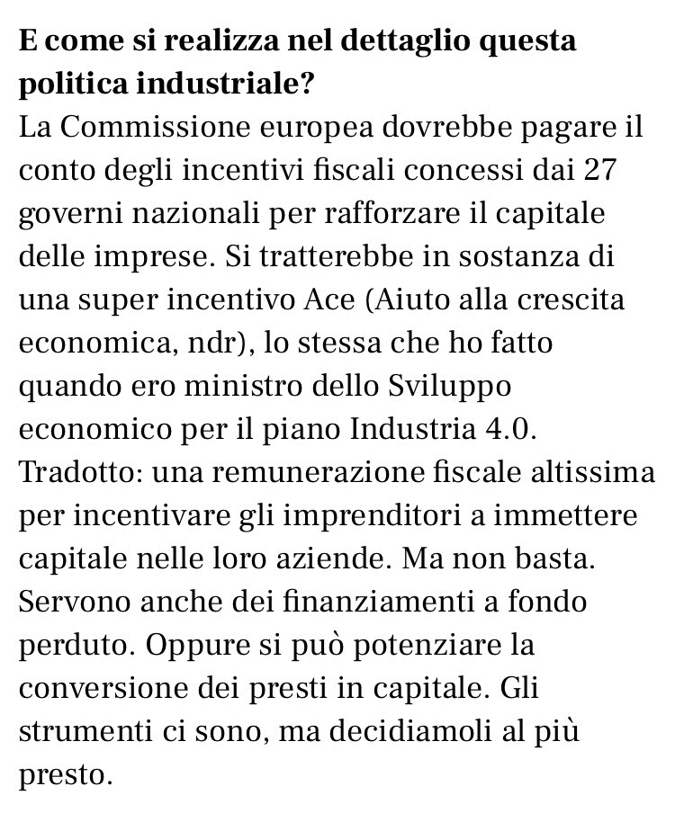 Corretta la visione di <a href="/CarloCalenda/">Carlo Calenda</a> sulla politica industriale da intraprendere. Gli strumenti ci sono, bisogna decidere al più presto. 
👉 lnkd.in/g4T-e2p