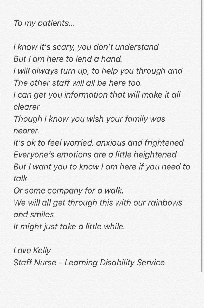 I have been inspired by my fellow queenies <a href="/QNI_Scotland/">QNIS</a> to put my thoughts down on paper. So I have written a letter for my patients 💛🌈🌟 #queensnurses #weldns #LearningDisabilities #Nursing