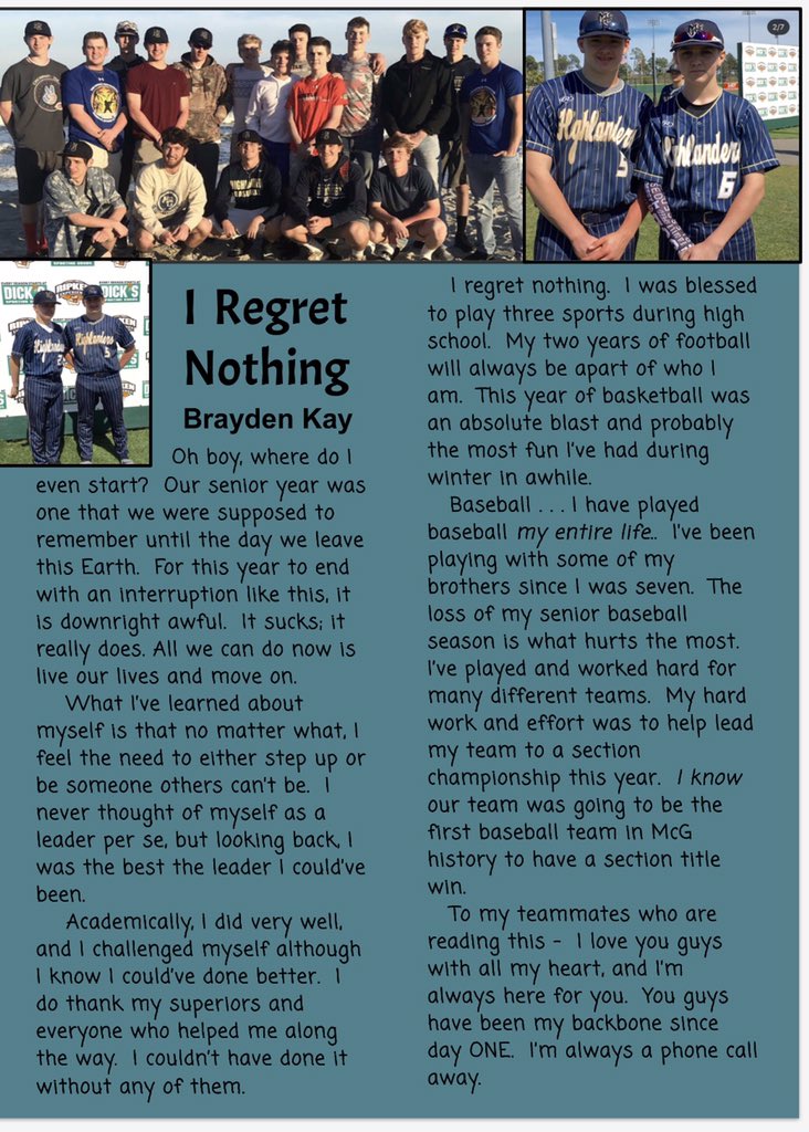 Welcome to “Hijacked” Senior 2020 Digital Mag where my seniors reflect on this crazy situation.   Today’s author: Brayden Kay - confident, determined, and loyal! #Mc3G #McGconnected #McGuffeyHS